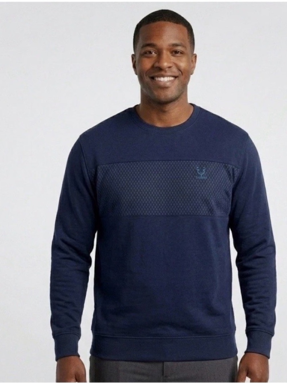 Men's Navy Crewneck Sweater - Classic Knit Panel